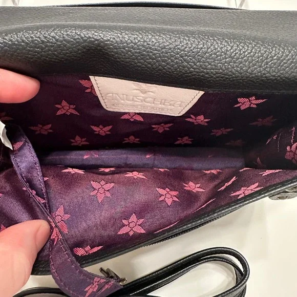 Anuschka Hand Painted Leather Lion Crossbody Wallet Clutch Artisan Black Multi - Picture 8 of 14